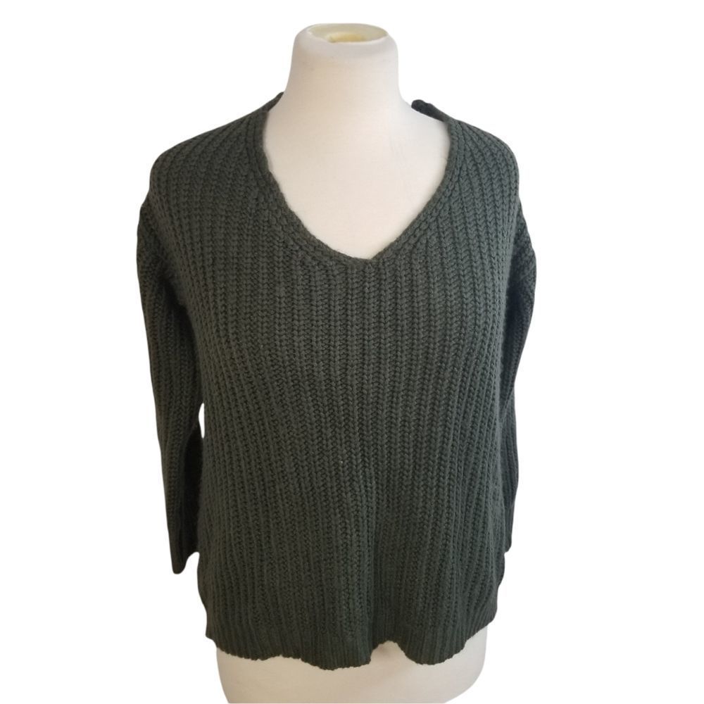 Green sweater size large knit, woven back tie